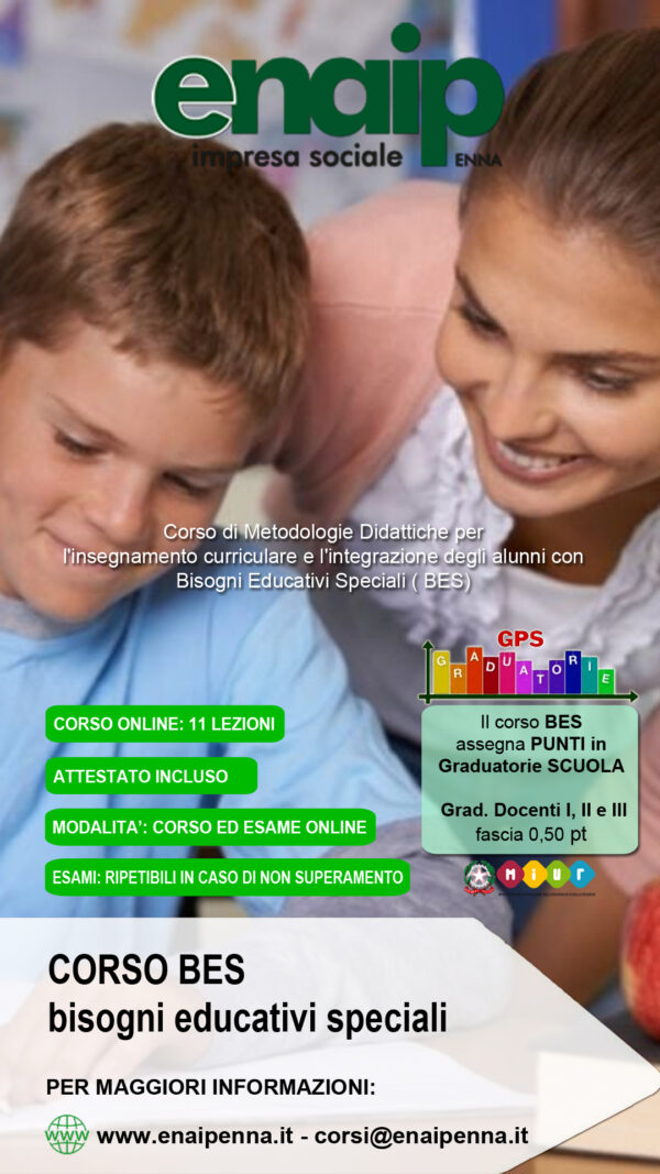 Corso con certificazione sui bisogni educativi speciali BES - corso online con attestato riconosciuto MIUR