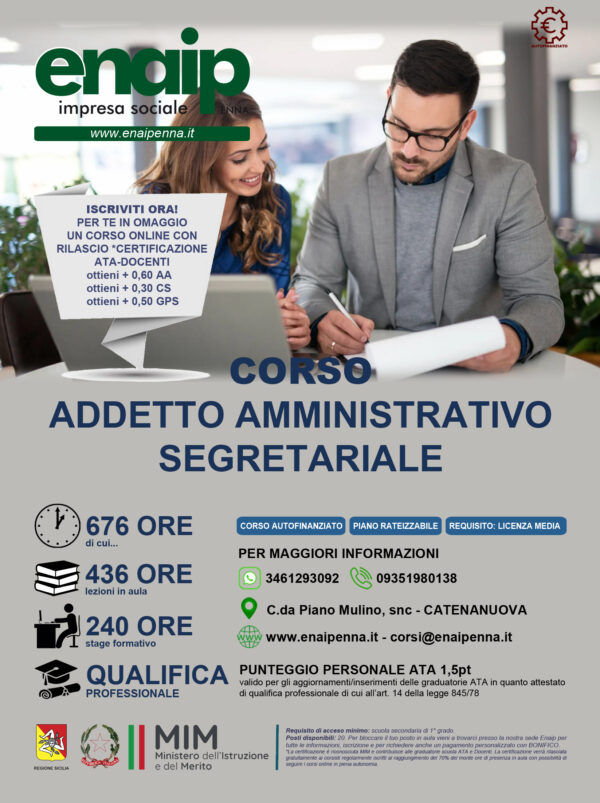 Corso Addetto Amministrativo Segretariale "in presenza" - 676 ore - sede di Enna e Catenanuova - immagine 2